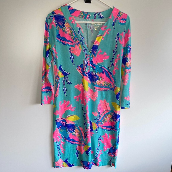 Lilly Pulitzer Riva Shorely Blue Sandstorm V-Neck Dress Size Small - Picture 2 of 7